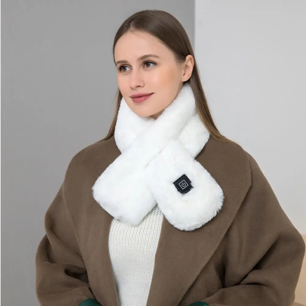 Fur Heated Scarf - White